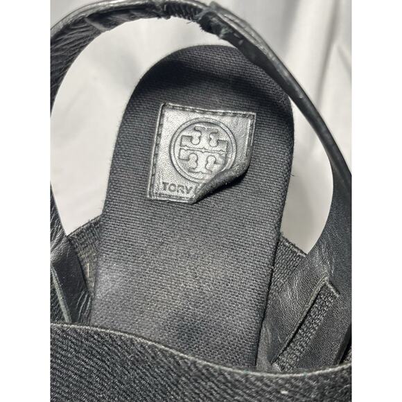 TORY BURCH Espadrille Wedge Platform Sandals 2 Band Black Leather US 8.… - Picture 11 of 12